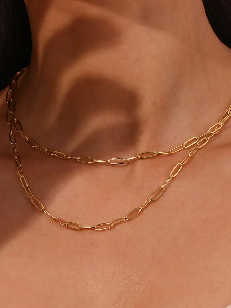 E.B.belle 18K pozłacane odważny spinacz do papieru łańcuszek oświadczenie naszyjnik minimalizm Link Chain naszyjniki dla kobiet łańcuszki damskie — zdjęcie 2