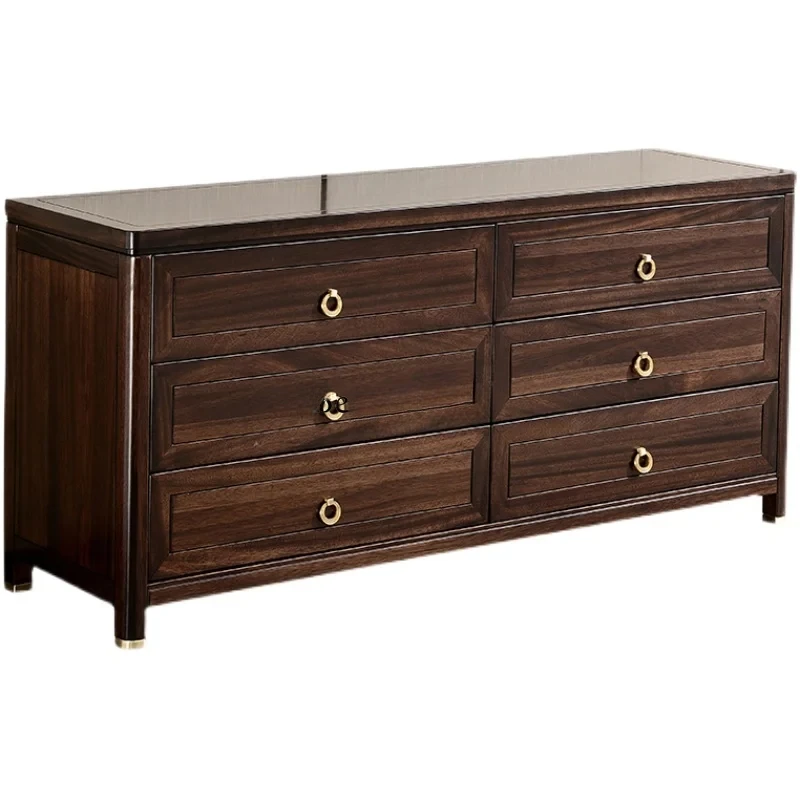 

New Chinese ebony six-chest cabinet storage all solid wood high TV cabinet
