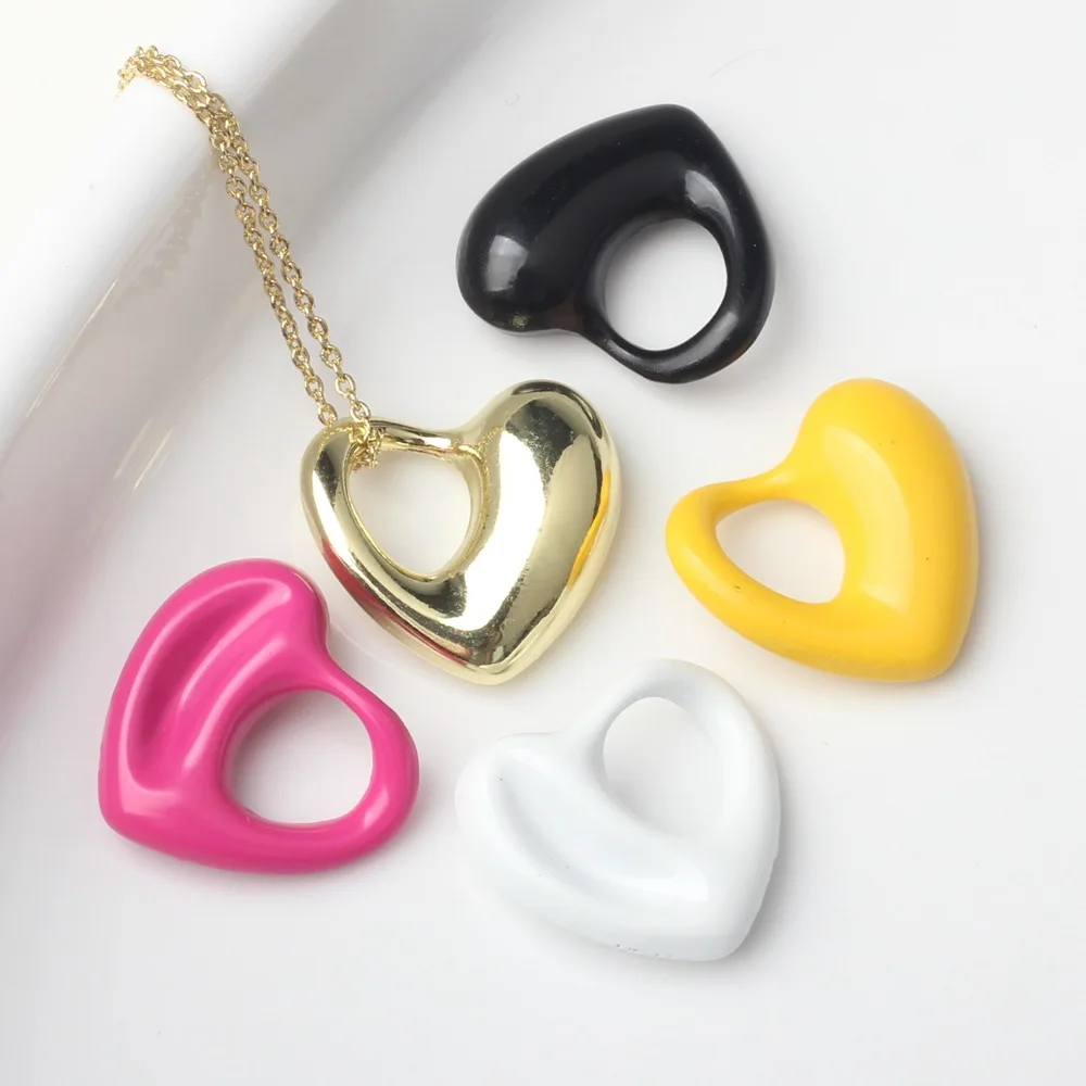 

10 Pieces/Bag Minimalist Alloy Colored Hollow Heart Large Hole Pendant DIY Bracelet Necklace Jewelry Accessories