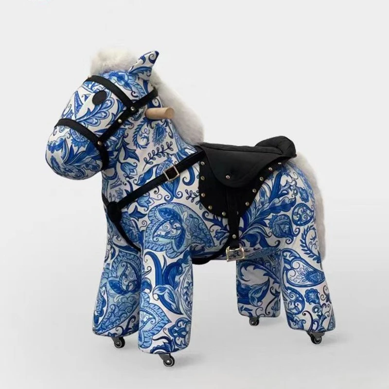 

Rocking wooden horse chair for adult children's room decoration solid wood multi-colored toys Christmas gifts