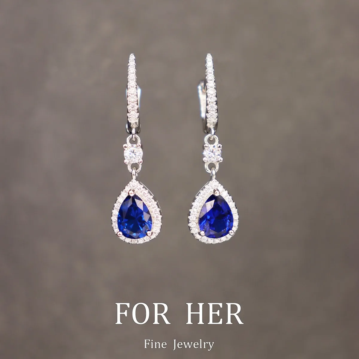 

ForHer Design 925 Sterling Silver Lab Sapphire Water Drop Earrings for Women Luxury Wedding Engagement Party Fine Jewel Gift