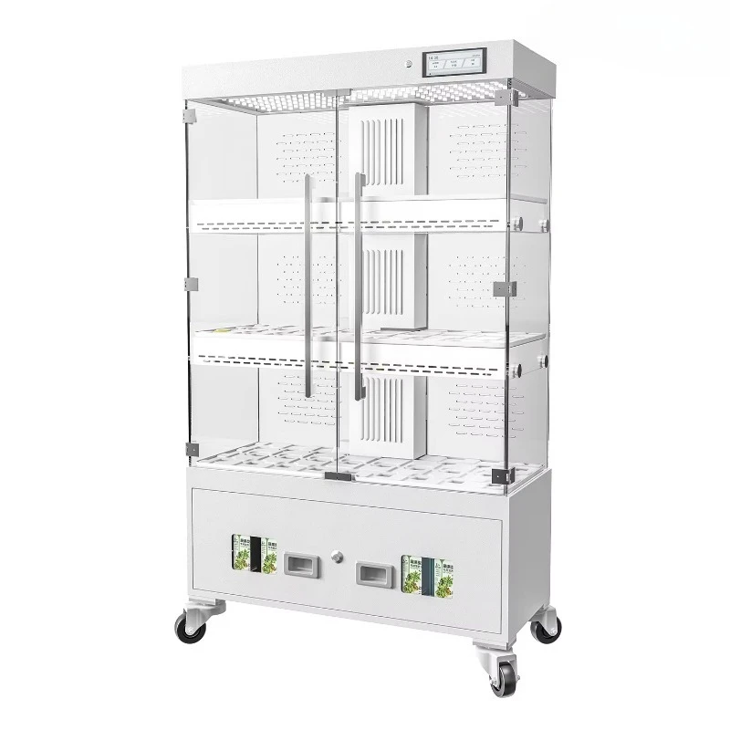 Indoor research hydroponic cabinet, transparent glass housing, adjustable light cycle, commercial plant growth machine