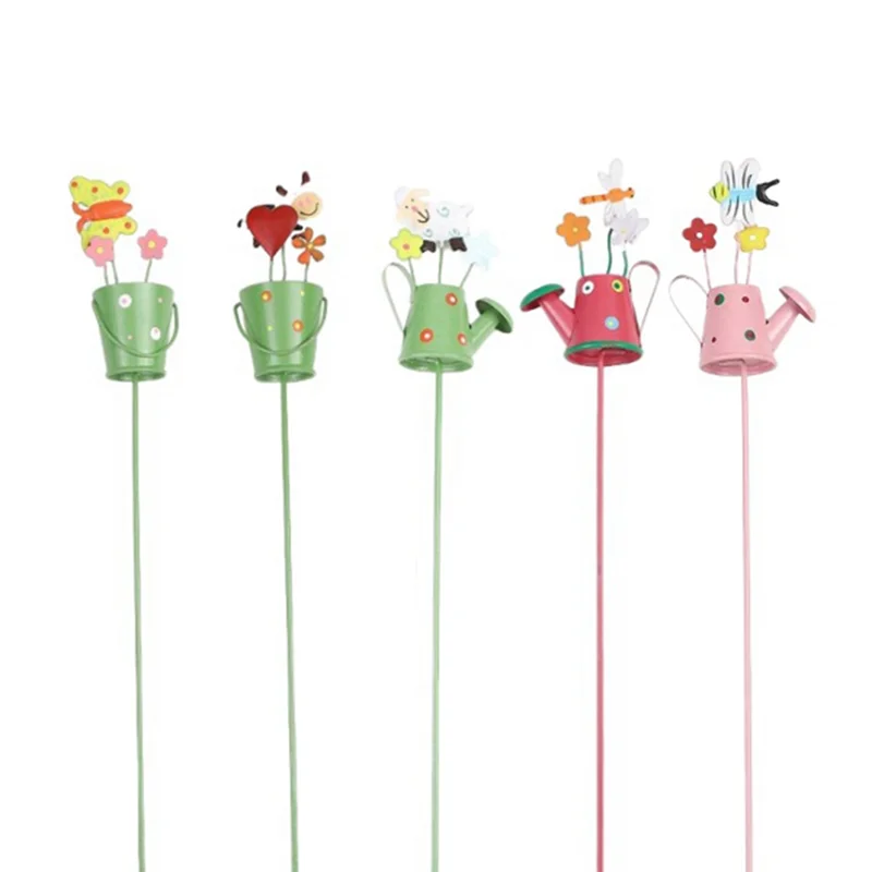 

A21I-Iron Garden Stakes Decor Cartoon Watering Design Metal Yard Art Indoor Outdoor Lawn Pathway Patio Ornament