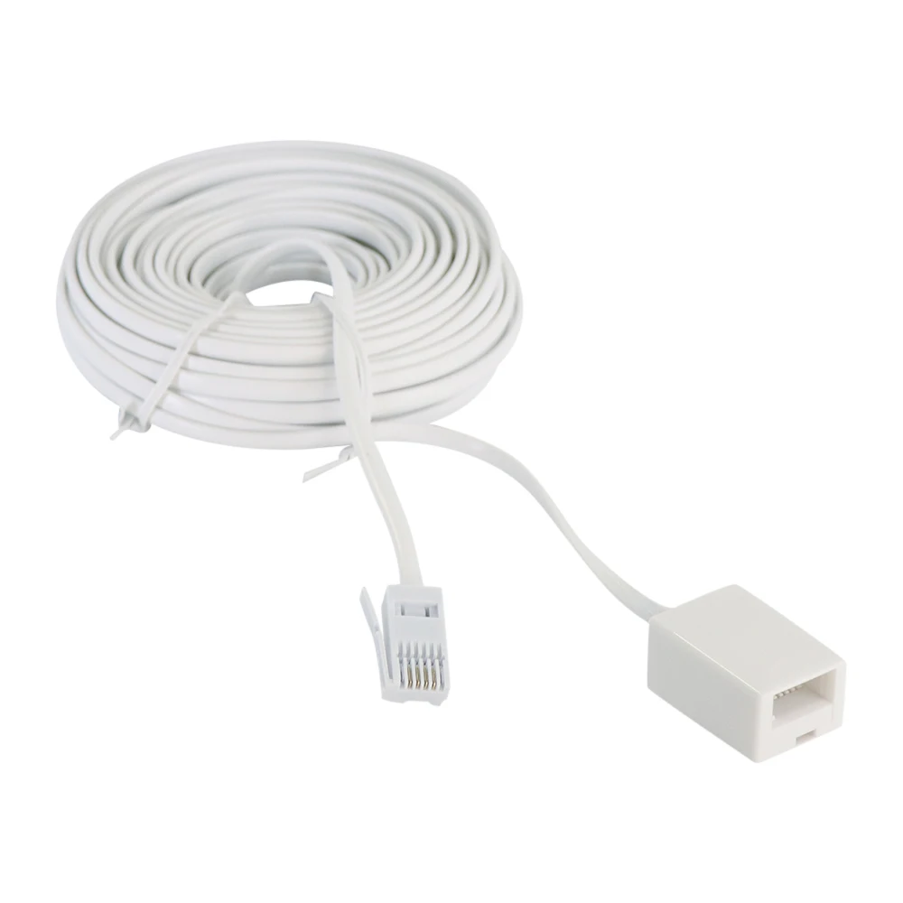 2M 5M 10M 15M 20M 6P4C Modular British Telephone Phone Cables Wire White Extended Cable