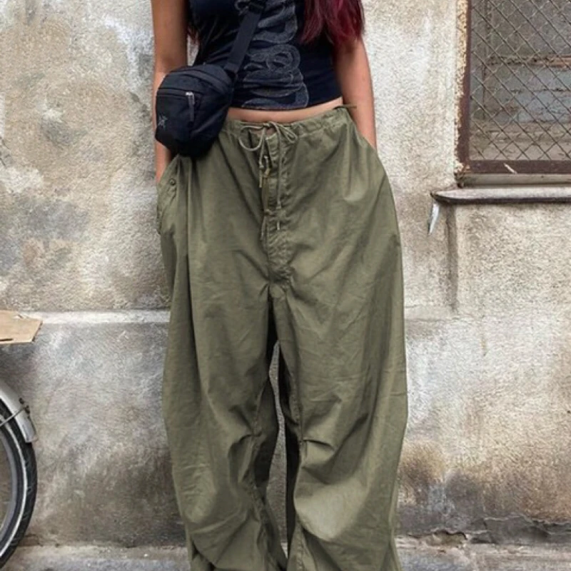 HYRAX Casual Sweatpant Wide Leg Trousers American Retro Personality Lowwaisted Show Thinness Fashion Versatile Leisure