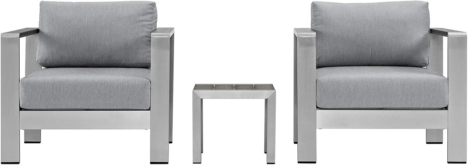 Shore 3-Piece Aluminum Outdoor Patio Furniture Set In Silver Gray