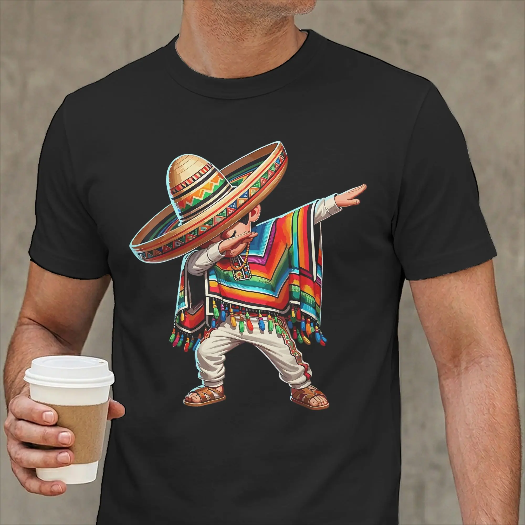 Mexican Boy Dabbing Poncho Cinco de Mayo T Shirt Men Cotton Fashion for Male T-Shirt Crewneck  Tees Short Sleeve Clothes Graphic