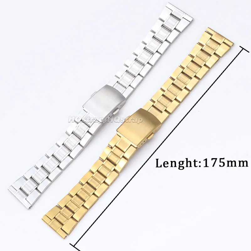 스테인레스 스틸 밴드 12mm 14mm 16mm 18mm 20mm 22mm 24mm 유니버설 시계 스트랩 금속 세 구슬 팔찌 접는 걸쇠 팔찌