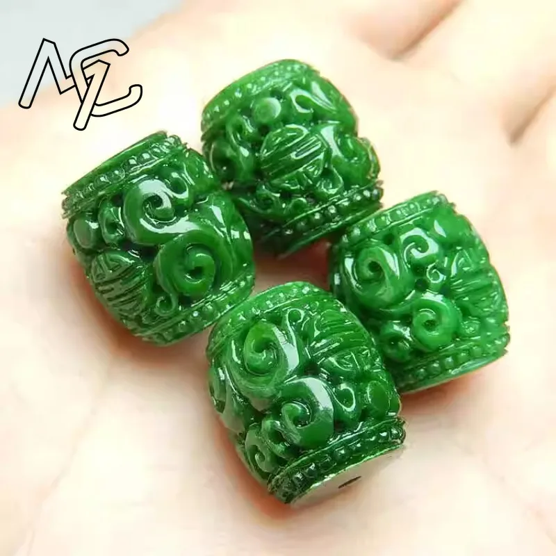 5pc Natural Green Jade Carving Beads DIY Bracelet Bangle Charm Jadeite Jewellery Fashion Accessories Amulet Gifts for Women Men - view 4