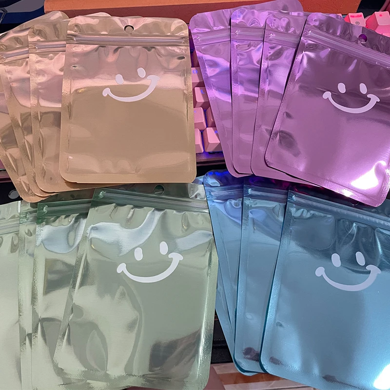 50Pcs Mylar Bags, Smell Proof Bags with Clear Window, Holographic Bags for Snack, Cookie, Jewelry, Candy, Gift, Resealable Bags