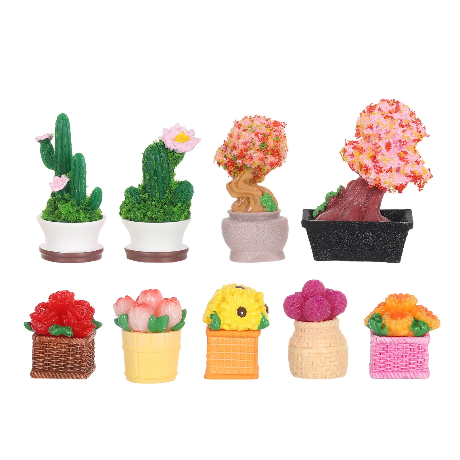 

9Pcs Mini Resin Succulent Plants Artificial Bonsai Decor Tiny Potted Cactus for DIY Micro Landscape Dollhouse Greenery Ornament