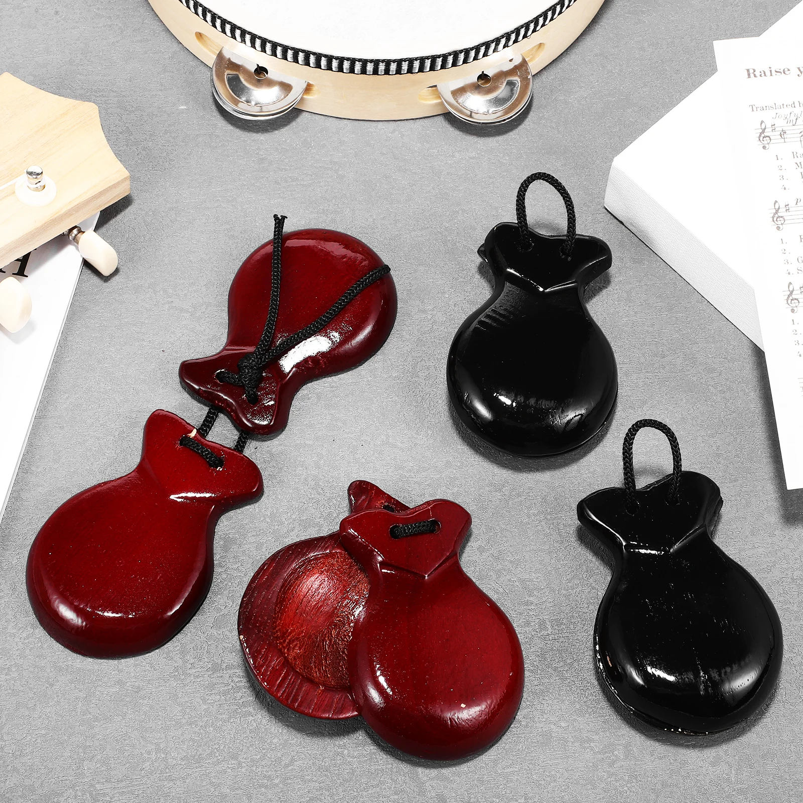 

Wooden Castanets 2Pairs BrownBlack Handheld Percussion Instrument Musical Toy Kids Adults Performance Rehearsal Portable Sturdy