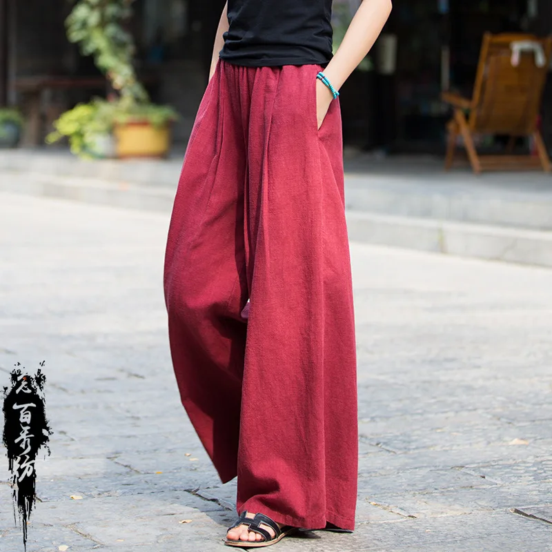 Spring and Summer Cotton Linen Women's New Ramie Stone Washed Artistic All-Match Wide Leg Pants Trousers