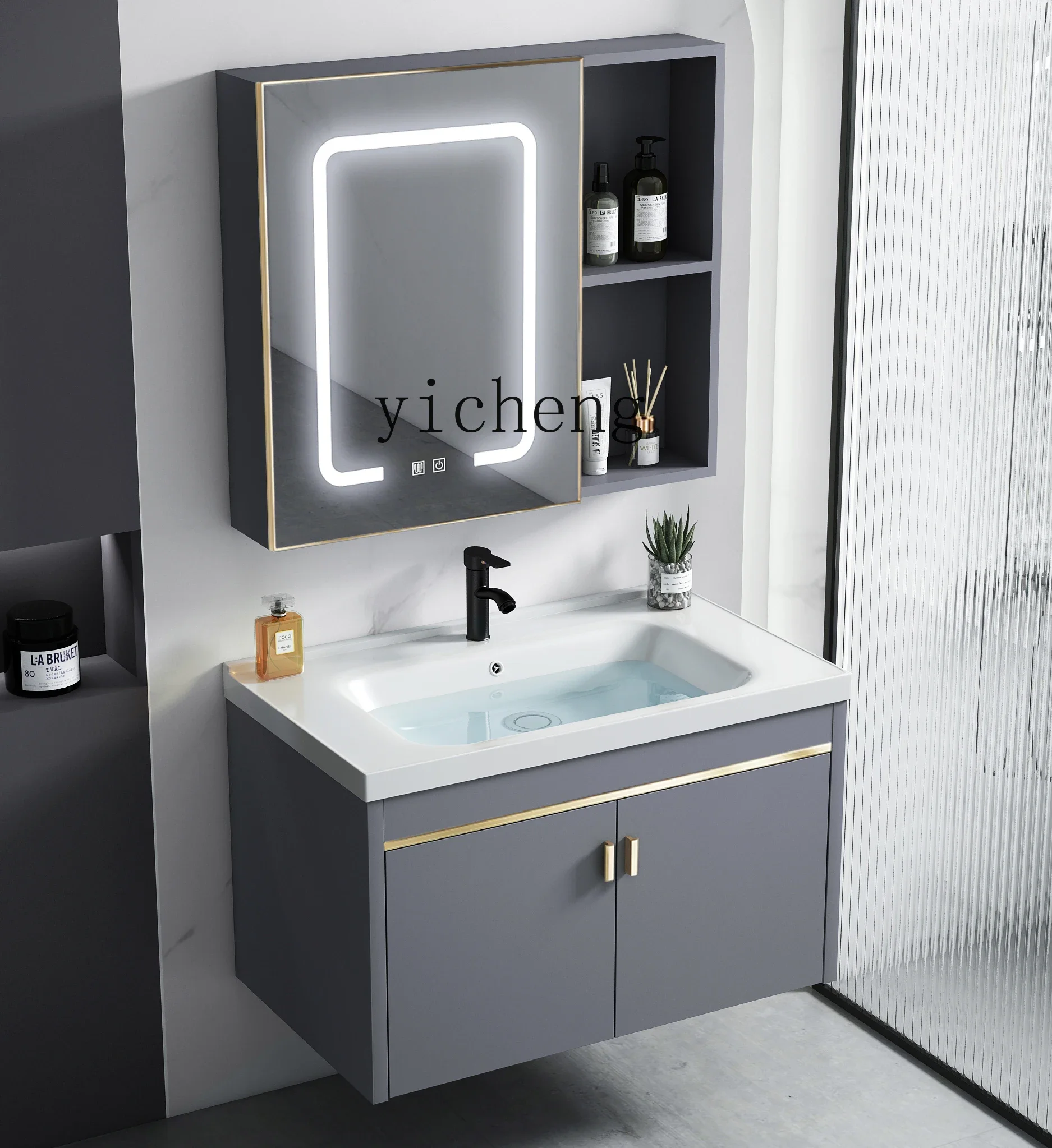 TQH washbasin cabinet combination space aluminum small apartment bathroom cabinet integrated ceramic washbasin