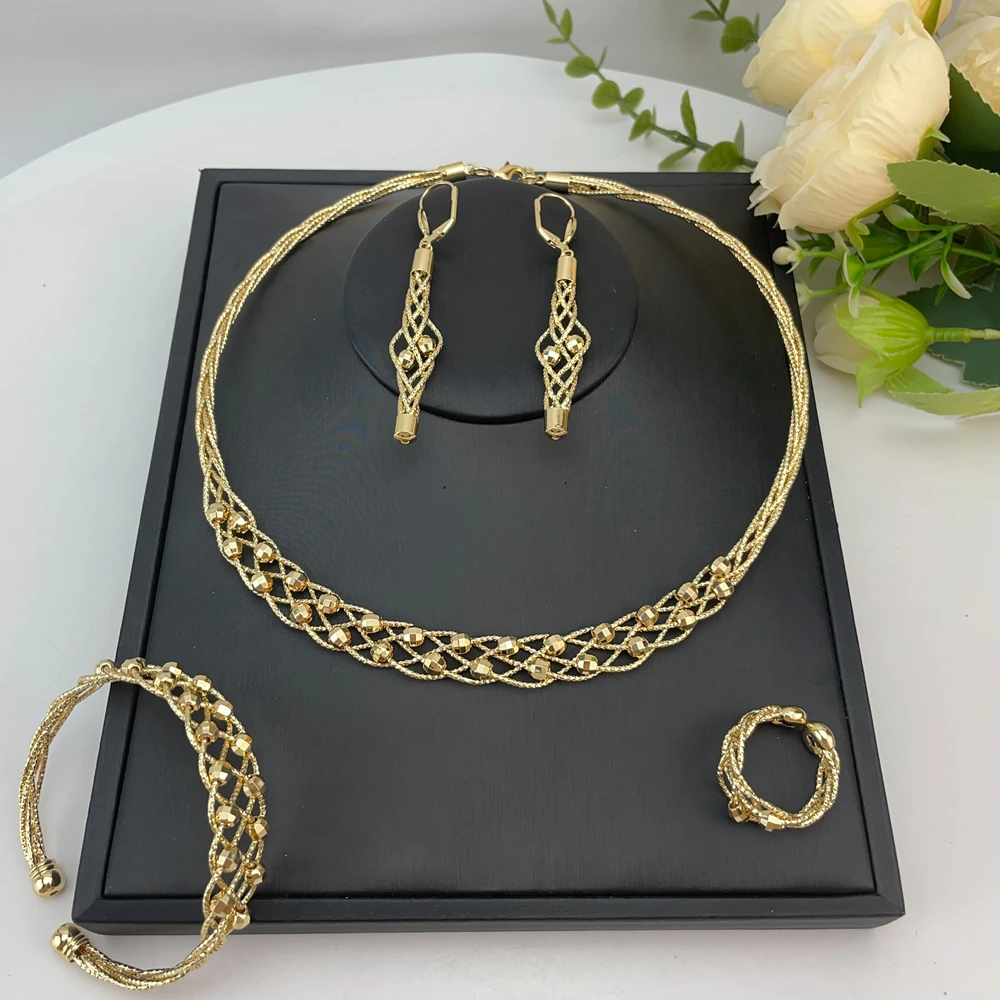 EMMA موضة دبي مطلية بالذهب الخرز القلائد أقراط خواتم مجموعات المجوهرات الجميلة للنساء هدايا مجوهرات حفلات الزفاف FHK23145