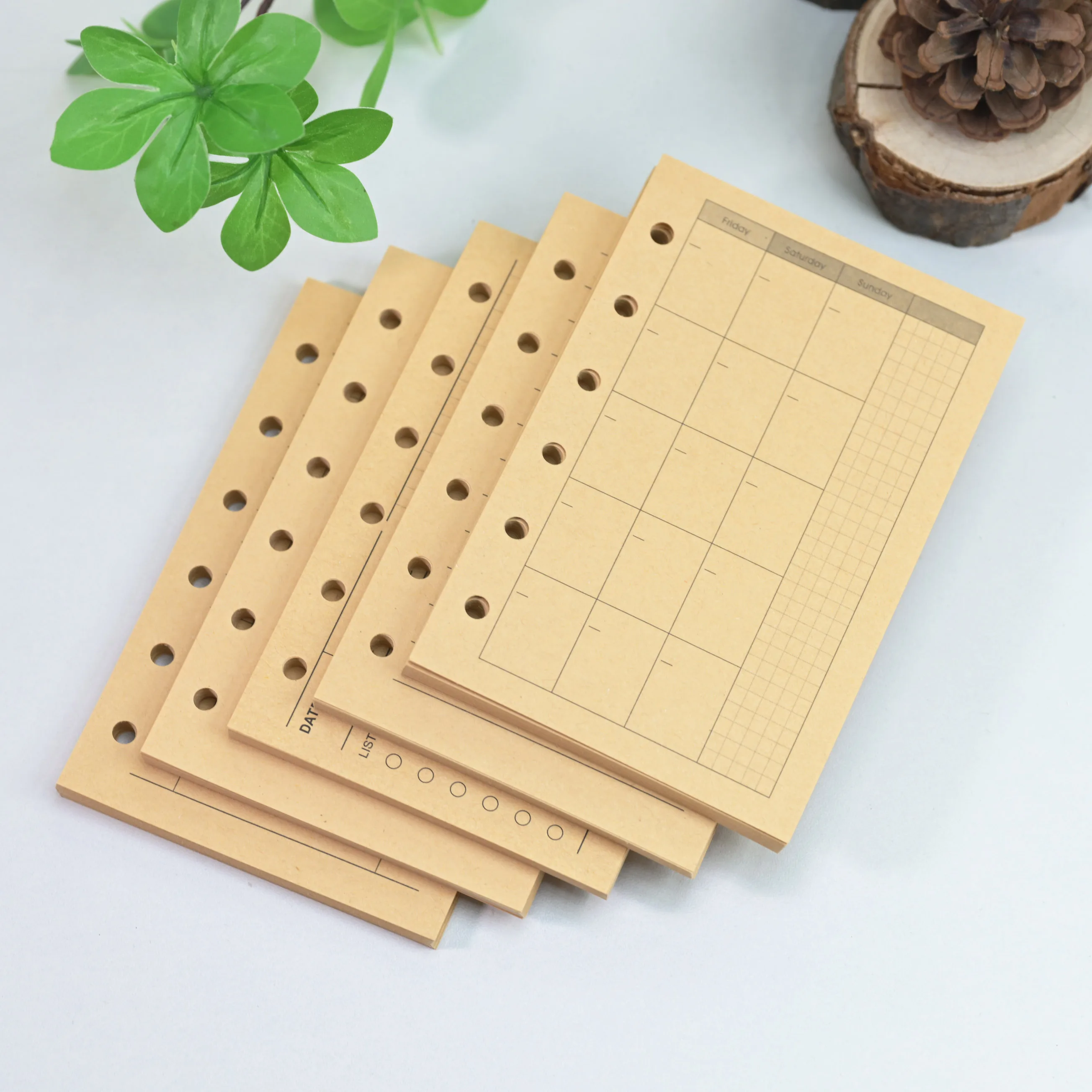 A7 Mini 6 Ring Binder Refill Paper 40 Sheets Thick Kraft Paper, Multiple Functional Layout Loose Leaf Pages for Pocket Journal