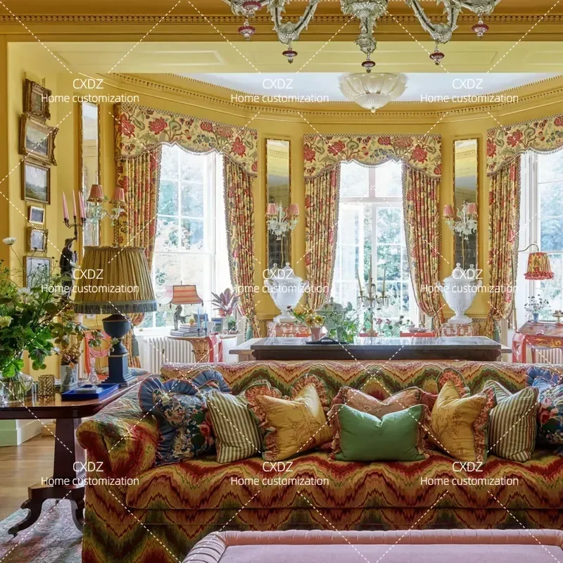 Geometric Fabric Double Triple Sofa for Bedroom Living Room Pastoral Style Leisure Furniture Comfortable Seating
