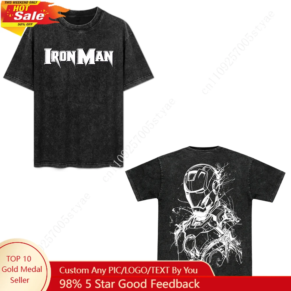 

Marvel Iron Man Tony Stark Cosplay T-shirt Unisex Retro Short-sleeved Pure High Quality Cotton Custom Sport Cycling Loose Top