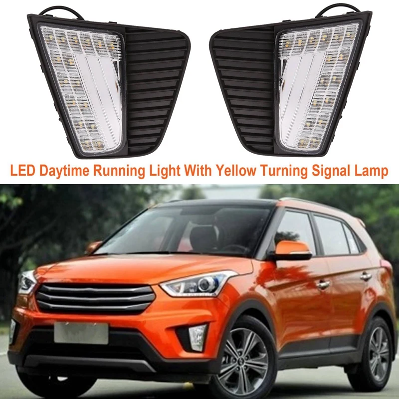 Car LED Daytime Running Light Fog DRL With Yellow Turning Signal Lamp For Hyundai Creta IX25 2014-2016 00401GC001