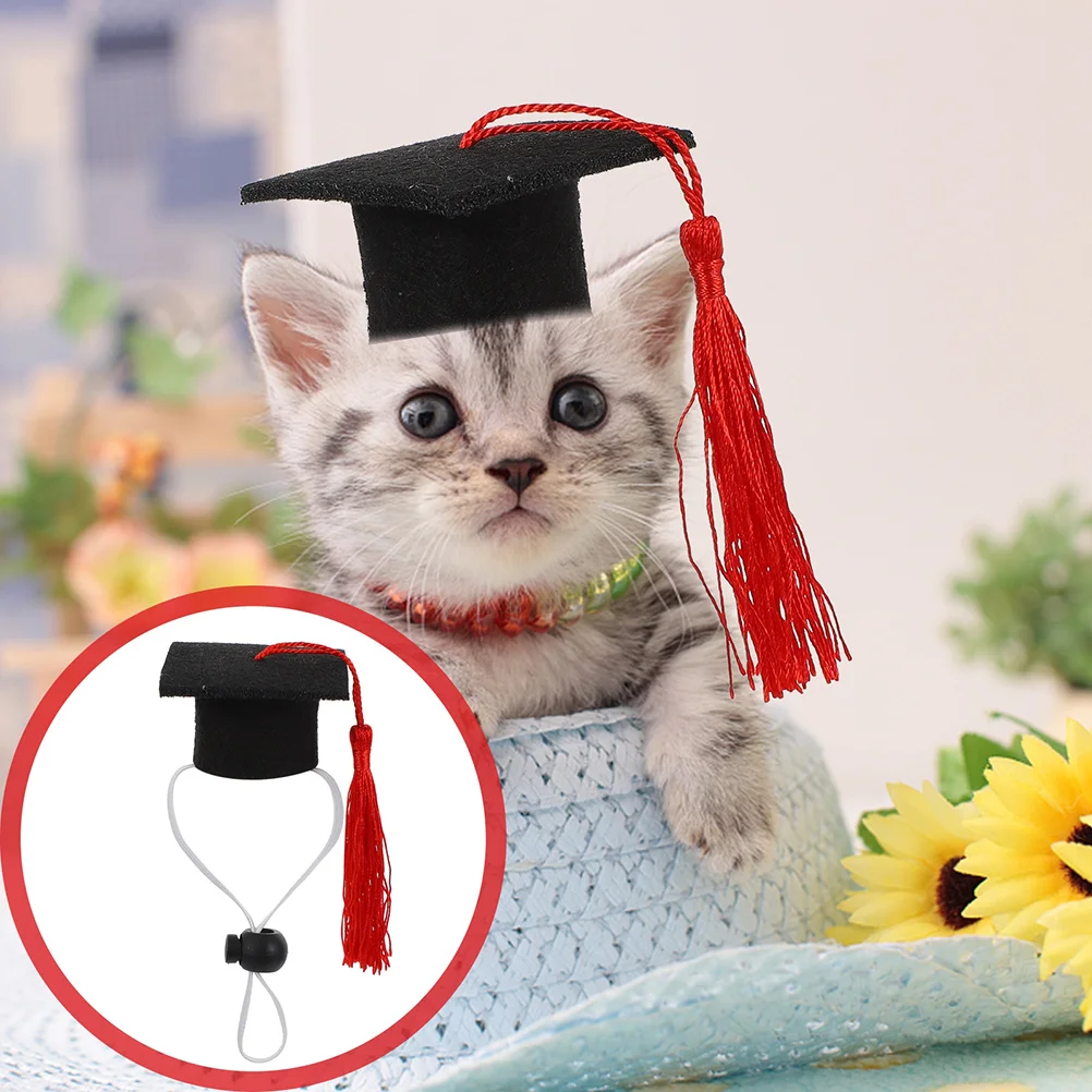 

4Pcs Mini Pet Caps Bow Ties Graduation Adjustable Size Suitable for Puppy Dog Cat Small Pet Decorations Supplies