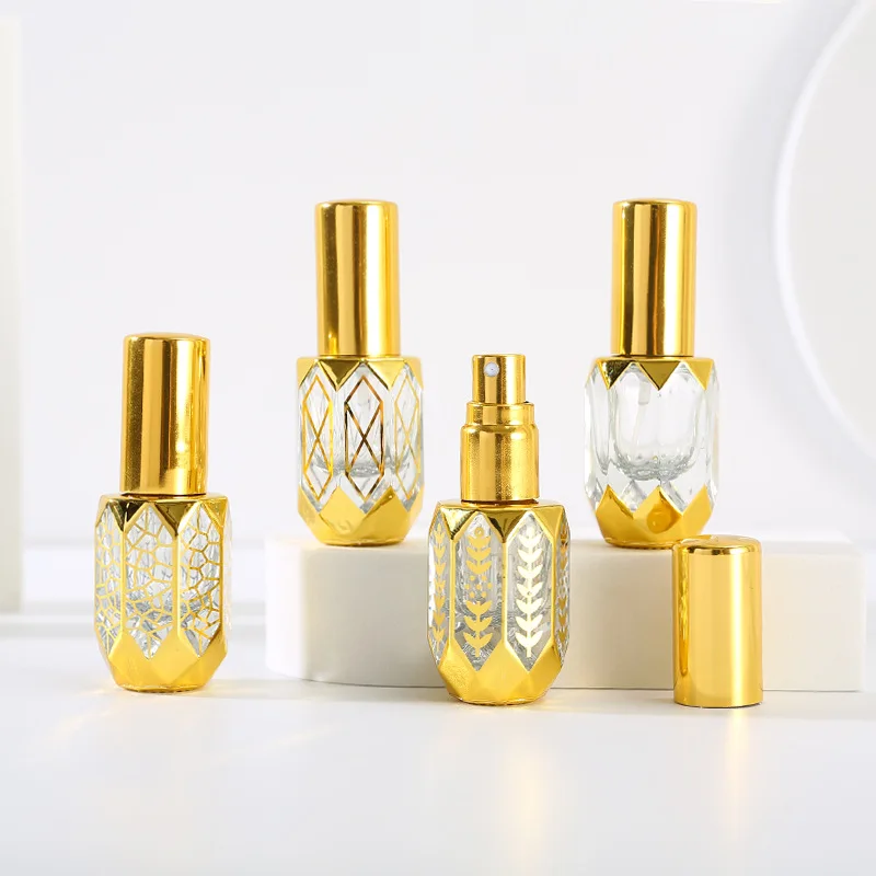 1pcs 6ml Mini Perfume Spray Bottles Luxury Gold Plating Glass Portable Refillable Bottle Travel Atomizer Golden Diamond-Pattern