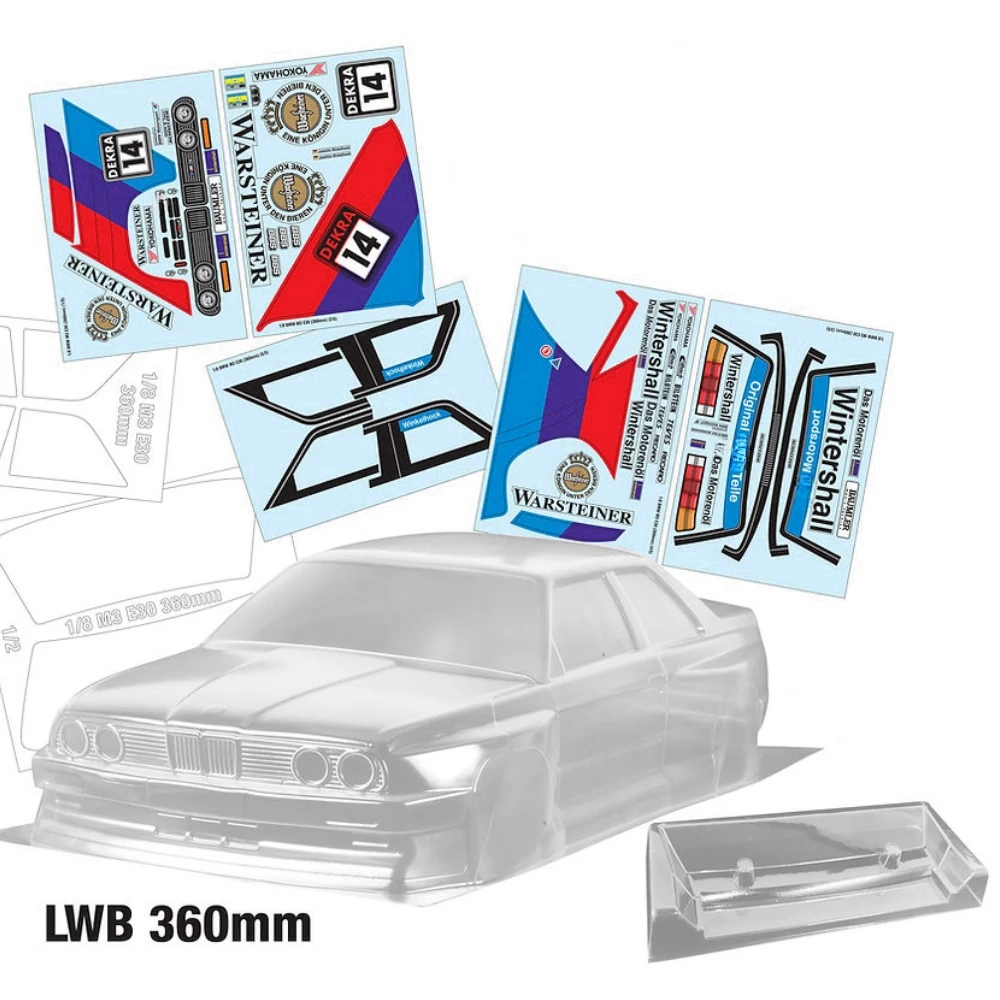 1/8 BMWW M3 E30 Clear Lexan Car Body 360mm W/Rear Wing and Decal sheet