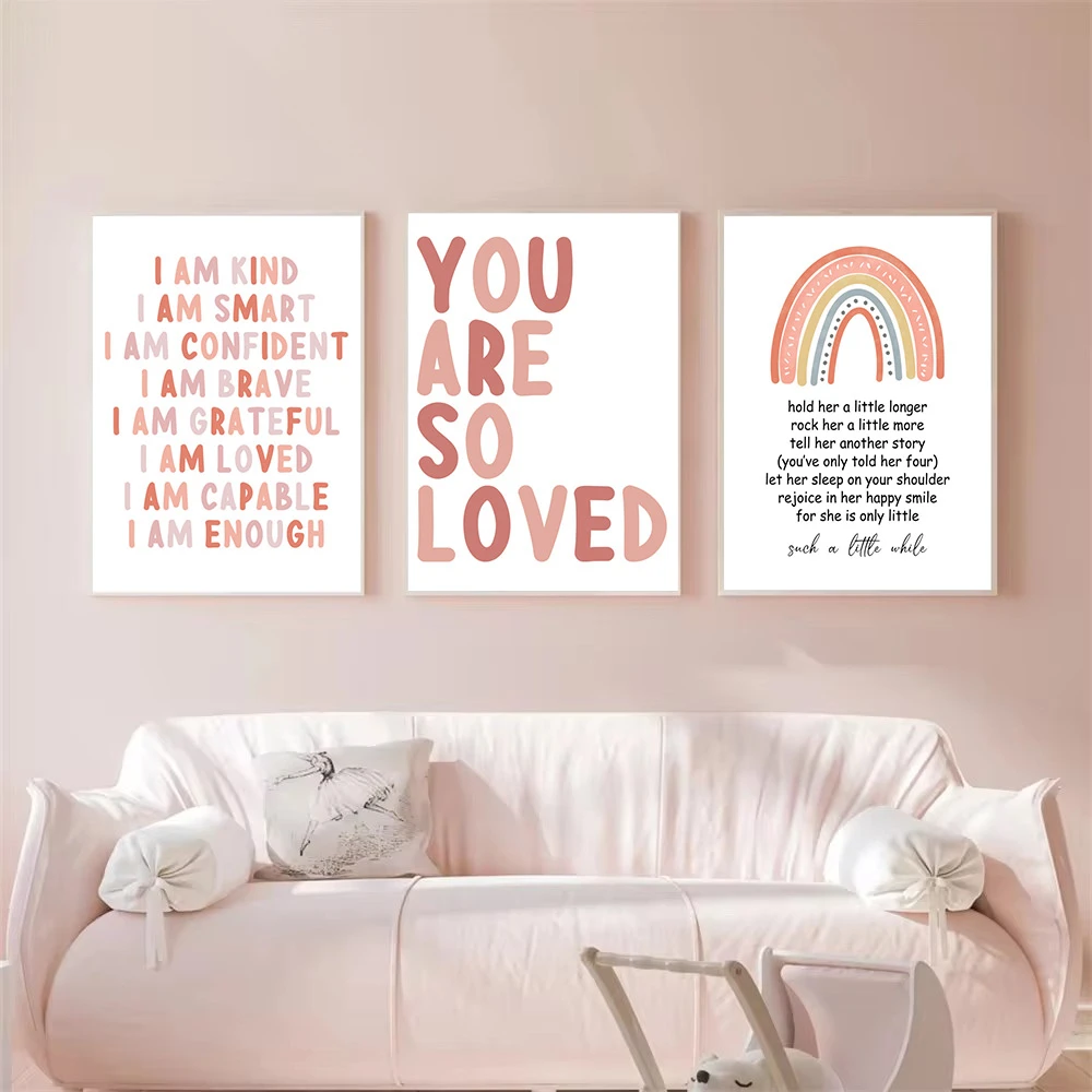 

Pink Nursery Wall Art Canvas Poster Rainbow Posters And Prints Child Quote Print Painting Nordic Wall Pictures Girl Room Decor