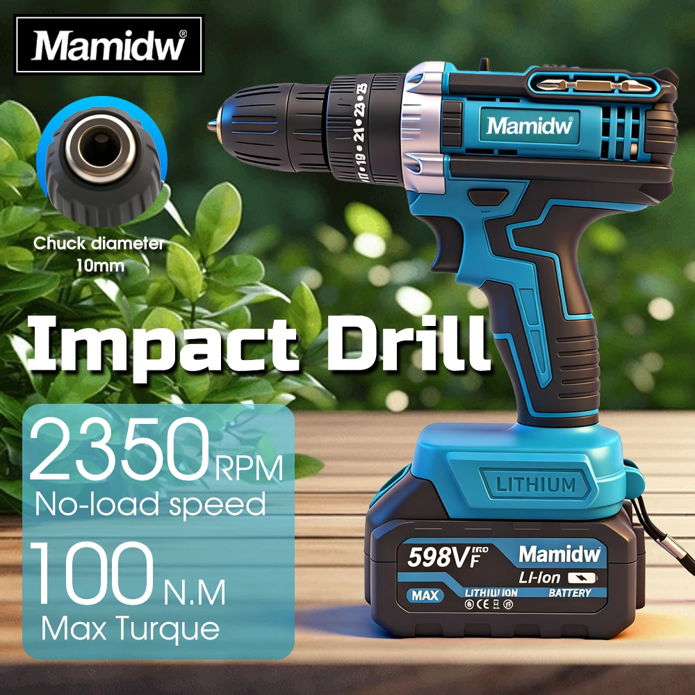 Mamidw 100N.M brushless electric drill, ergonomic design, durable structure, compact design, For Makita 18v Battery PIN