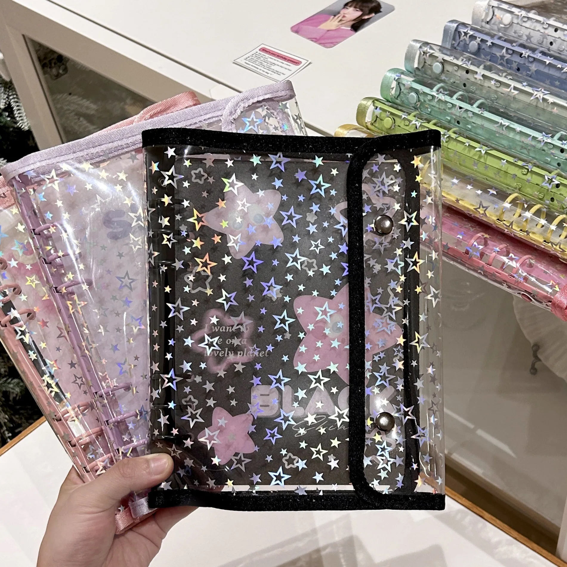 A5 Star double-buckle Transparent Cover Binder Kpop Photocard Holder Idol Photo Collect Book Storage card book School Stationery