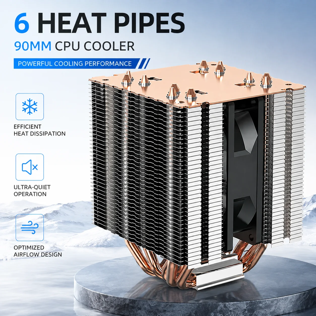 6 Heat Pipe CPU Air Cooler 4Pin PWM 90MM CPU Fan for Intel LGA 1700 1200 1150 1151 1155 1156 2011 1366 X79 X99 AM3 AM4 AM5