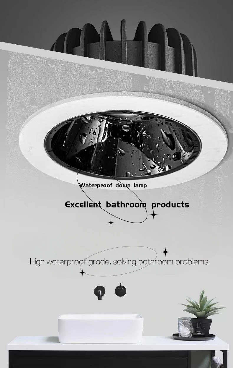 Waterproof downlight led ceiling light Recessed kitchen light hole light Bathroom IP65 bath waterproof spotlight