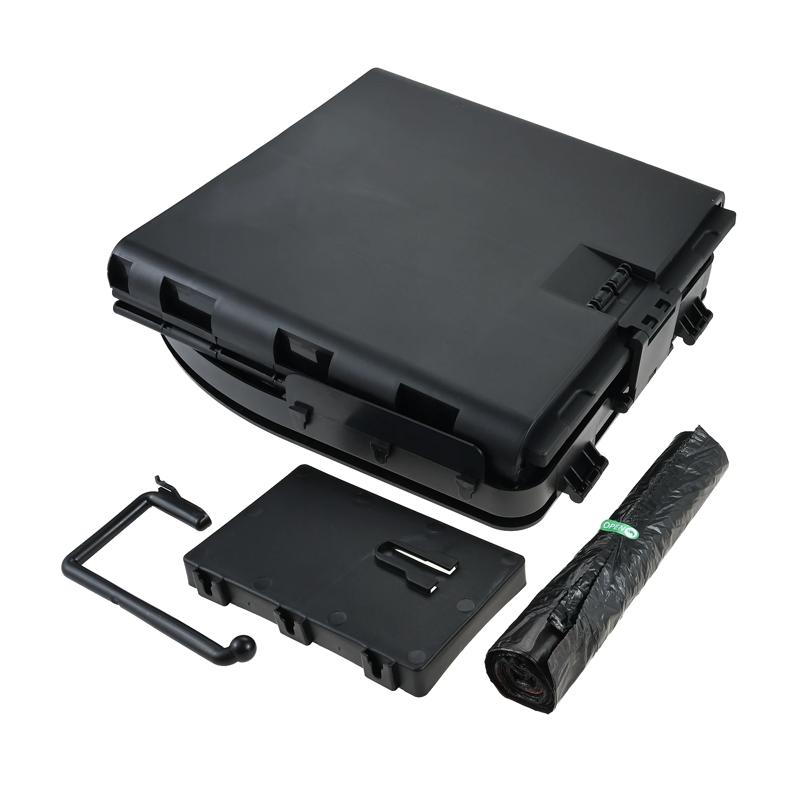 

Portable Folding Toilet with Lid PU Cushion & Detachable Paper Holder & 5 Garbage Bag & 1 Storage Bag for Car/Camping/Hiking