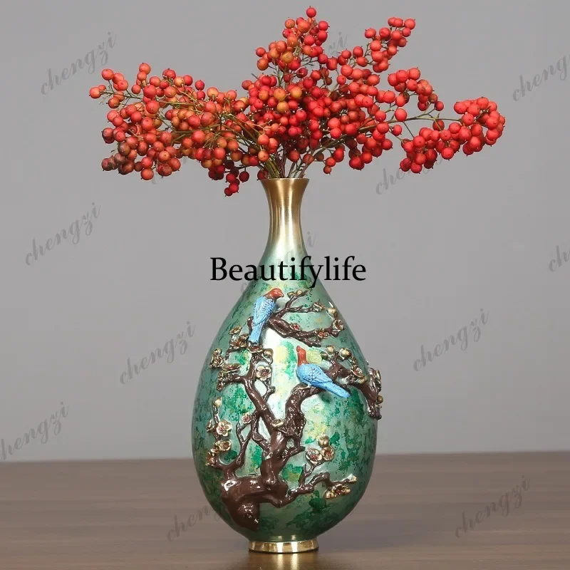 F181  Magpie vase home office happy eyebrows copper vase indoor TV cabinet decoration
