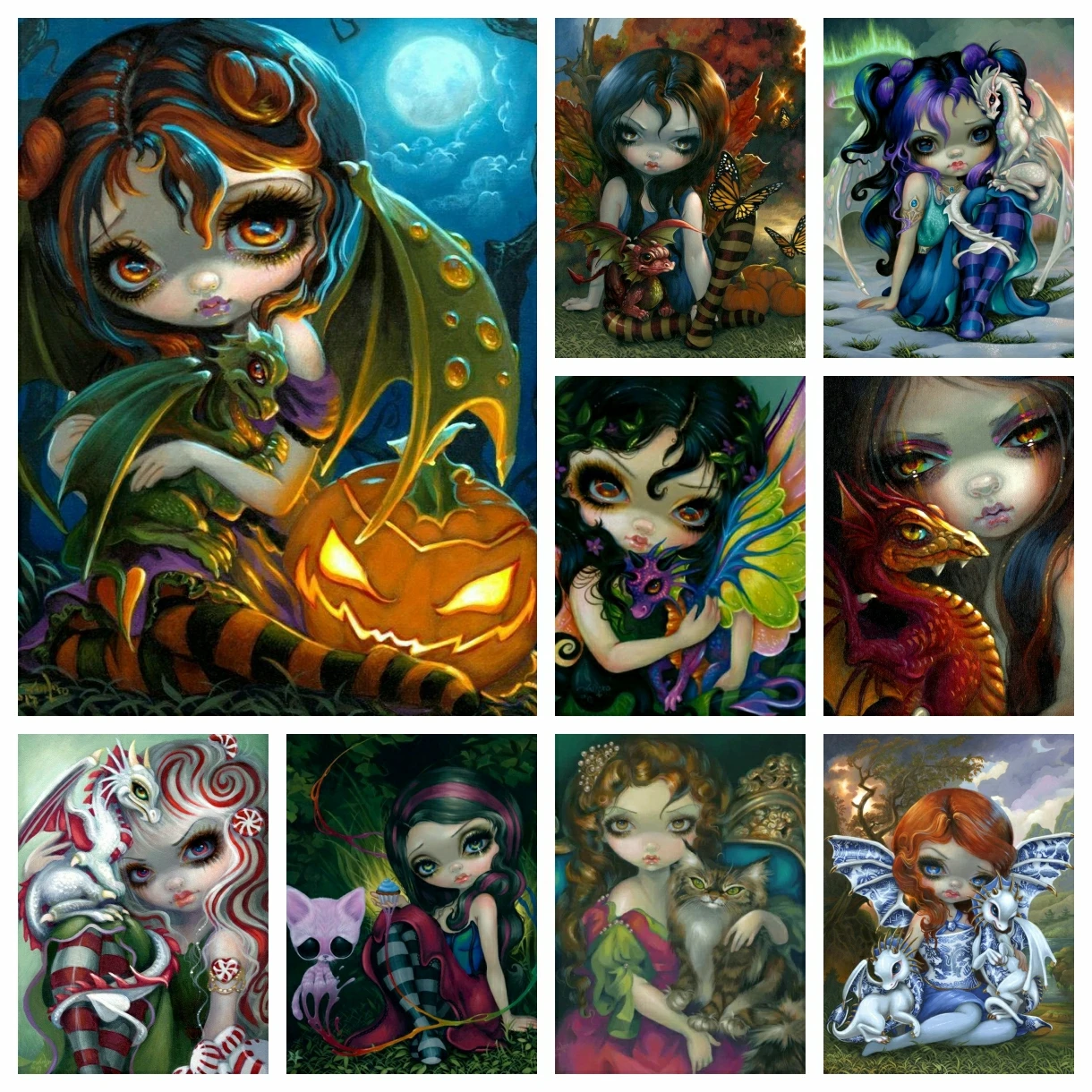 

5D DIY AB Diamond Painting Jasminebecket Griffith Art Cross Stitch Embroidery Halloween Dragon Girl Mosaic Crystal Home Decor