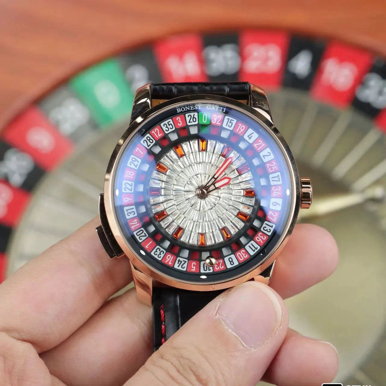 

BONEST GATTI New Top Men Mechanical Watch Automatic Movement Arabic Numerals Rotating Dial Roulette Watch Diamond Luminous Hands