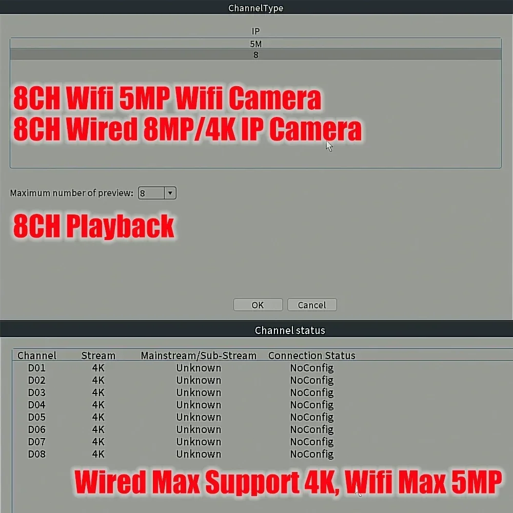 Nuevo WiFi NVR HD Wifi 5MP 8CH con cable 8MP Mini grabadora de vídeo H.265 detección de rostro humano compatible con aplicación ICSEE Wifi cámara de