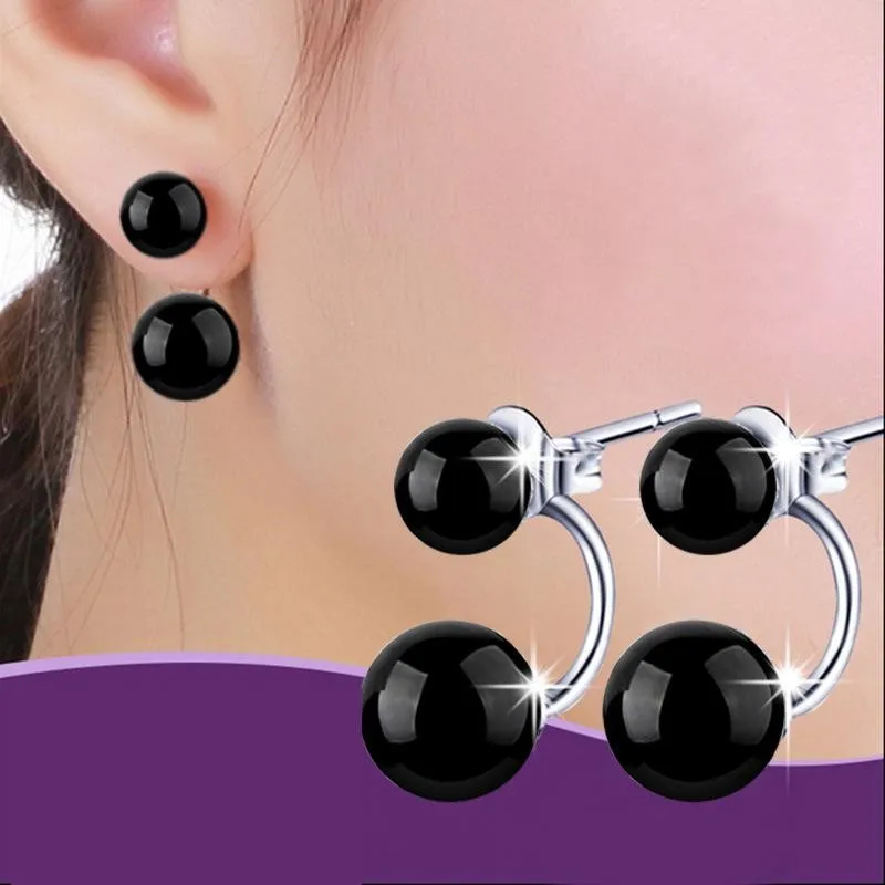 Korean Fashion Red Black Natural Stone Earrings For Women Jewelry Trendy Silver Plated Party Wedding Stud Earrings Wholesale