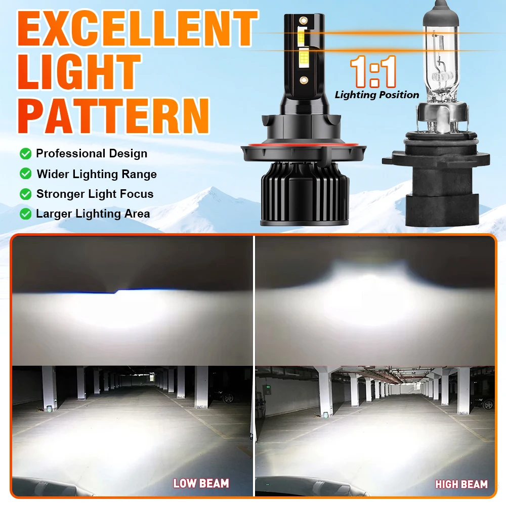 H13 عالية منخفضة شعاع أفضل LED لمبات السيارات Canbus Led المصباح CSP 3570 رقائق 6000K سيارة العلوي عالية التجويف 30000LM 12 فولت لمبات #5