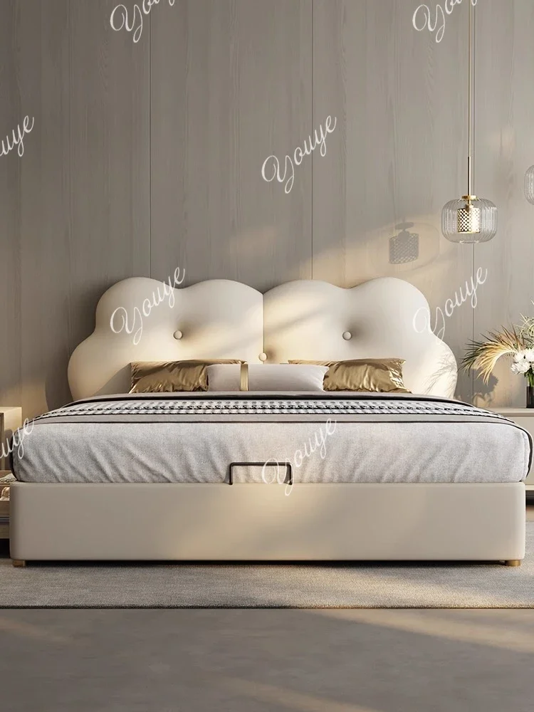 

N49 Modern simple light luxury leather bed storage small apartment master and second bedroom space saving double wedding bed