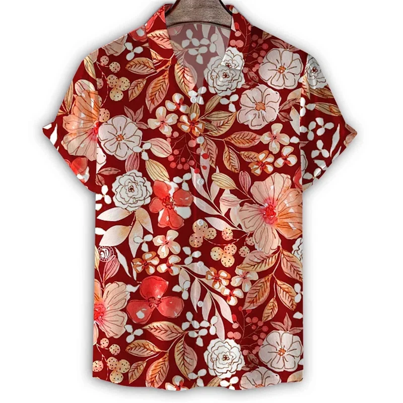 

Flower 3D Print Hawaiian Shirt For Men Colorful Plants Pattern Short Sleeves Summer Lapel Tops Aloha Shirts Loose Button Blouse