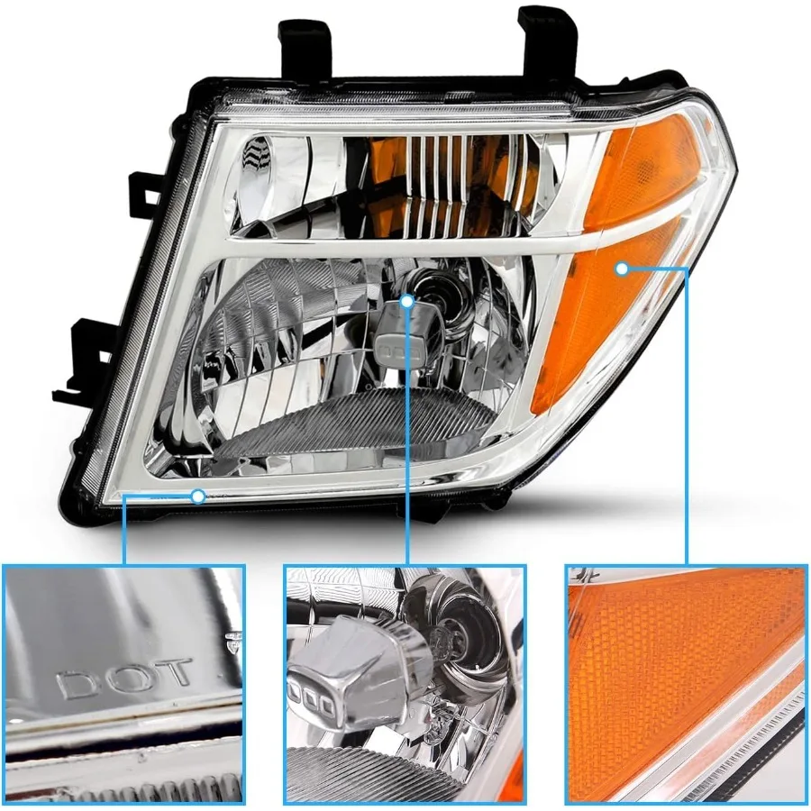 مجموعة مصابيح أمامية هالوجين SUV بديلة من الكروم لسيارة 20052008 Frontier و 20052007 Pathfinder كاملة للسائق والركاب