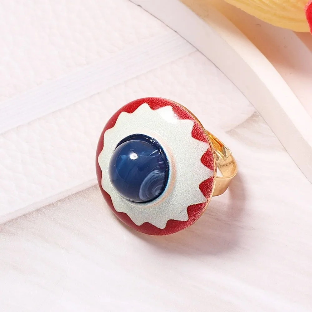 Simple Alloy Flower Open Ring Crescent Shape Round Heart Elegant Drip Oil Ring Geometric Versatile Design Adjustable Ring