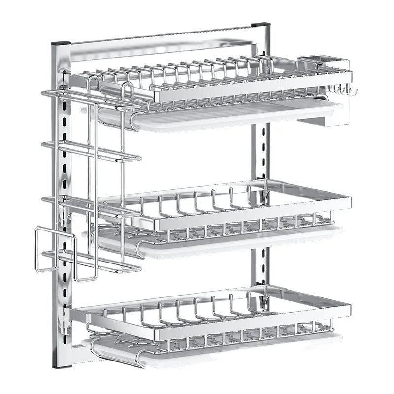 

Kitchen Stainless Steel Dish Rack Wall Mounted Shelf No Punching