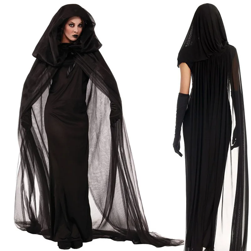 

Medieval Horror Cosplay Witch Women Scary Zombie Vampire Halloween Carnival Costume Spooky Ghost Hooded Cape Day of The Dead