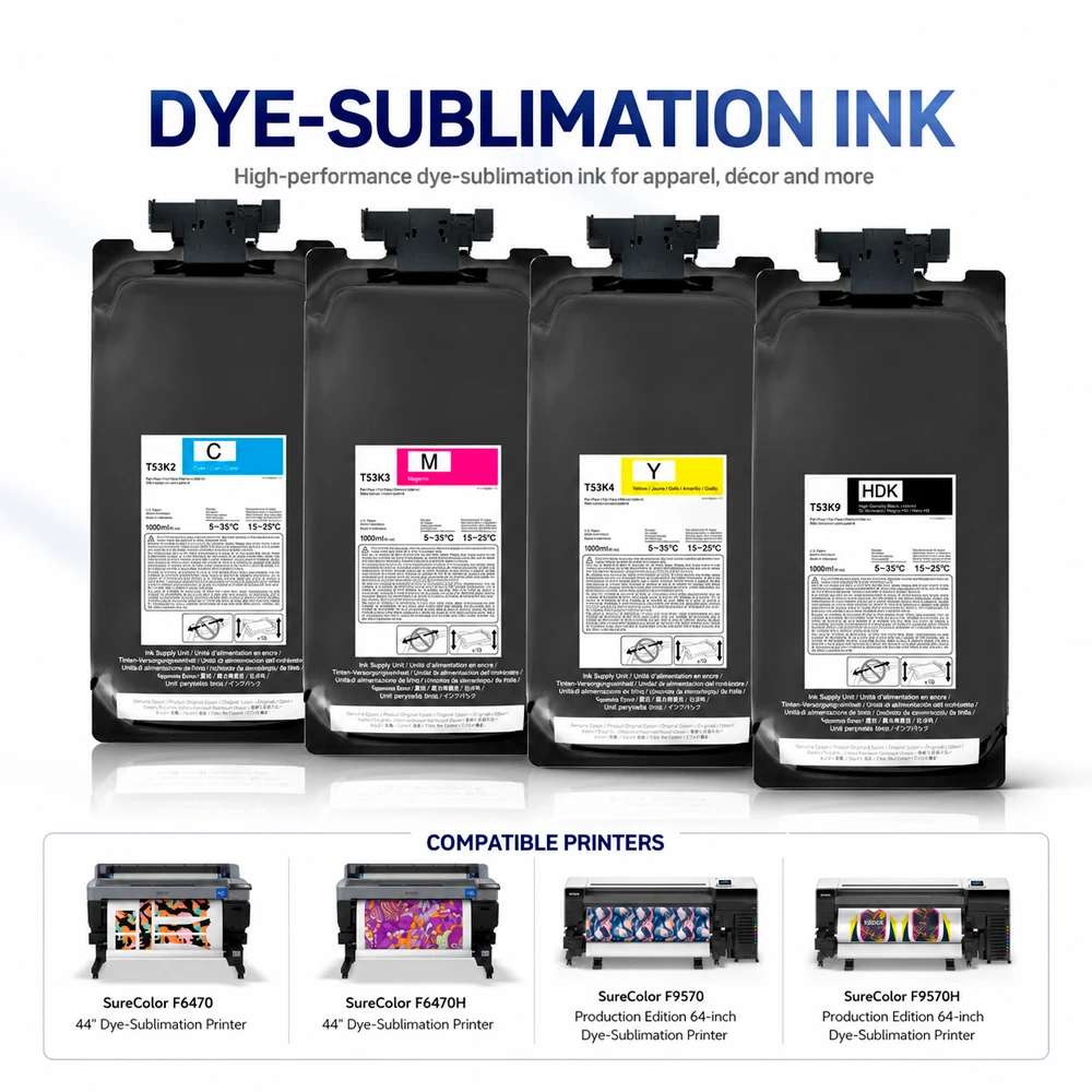 For Epson 1.6L T53K Ultrachrome Dye Sublimation Ink Bag 1 Ink Pack CMYK for F6470 F6470H F9570 F9570H Printers T53k T53K1 T53K4