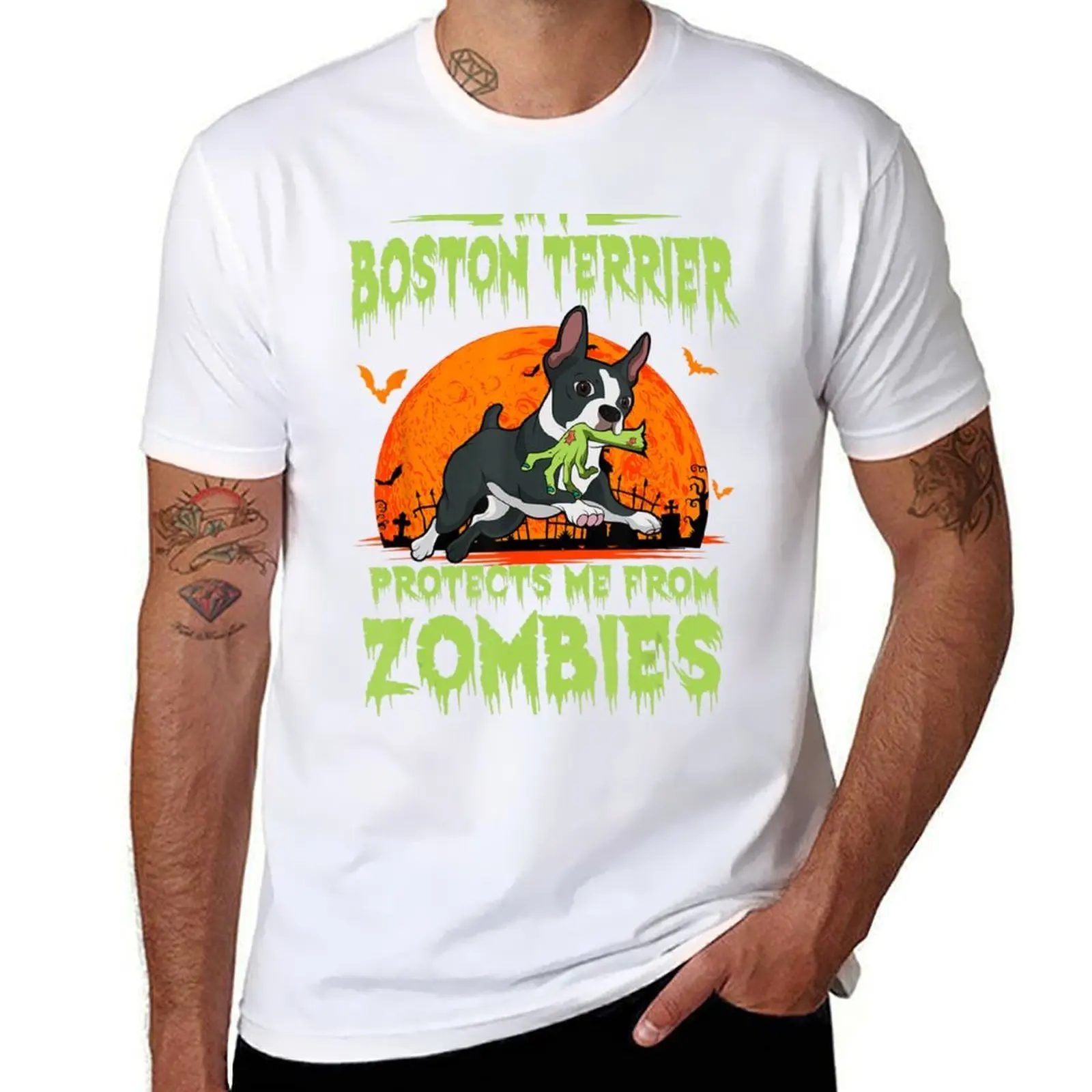 

Boston Terrier Halloween Zombie American Gentleman Dog Lover T-Shirt t shirt men 100% cotton luxury brand T-Shirt