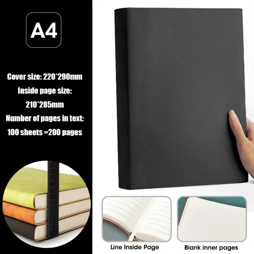 A4 Meeting Notepad Line/Blank A4 Thick Notebook PU Cover 200 Pages A4 Office Notebook Horizontal Line Large Large Notebook Diary