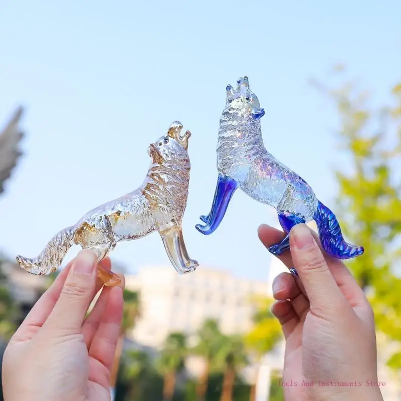 CRISTALES CABÍAS CRISTALES Glass Wolf Figurine Aullidos escultura animales C7AC