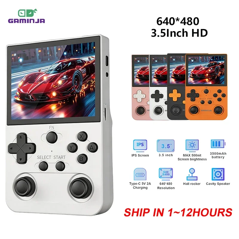GAMINJA ANS12 Handheld Game Console Portable Pocket Player 64GB 3.5 Inch IPS Screen 17000 Built-in Games Perfect Gift for Boys