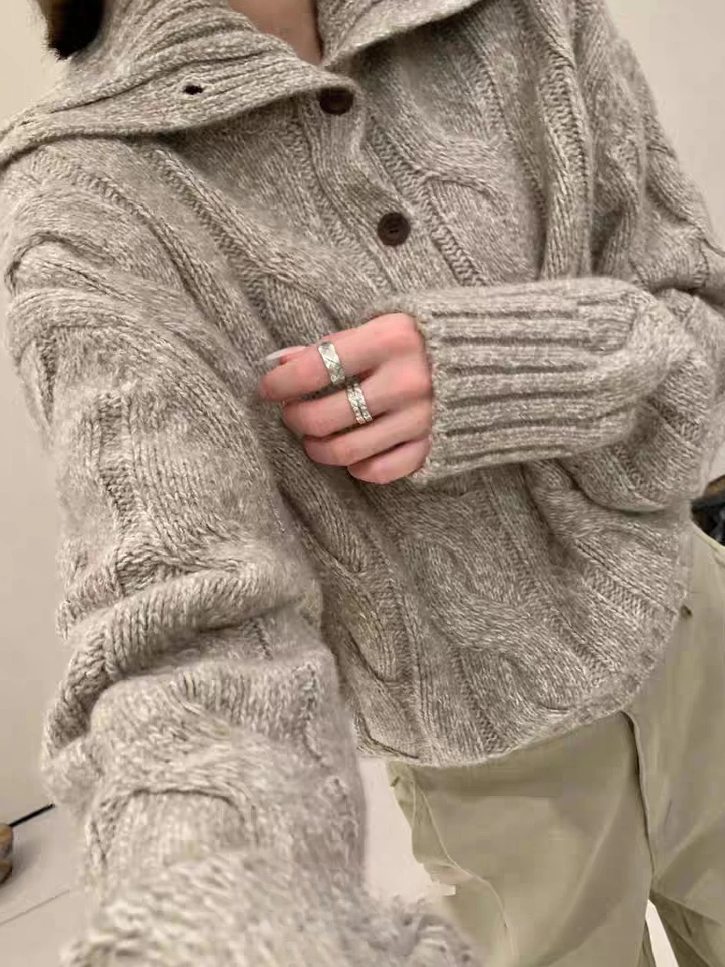 Loose Women's High Collar Sweater Autumn Winter Knitted Wear Sweet Sle Ci Walk Polyester Fiber Long Sve Thiened Inne...